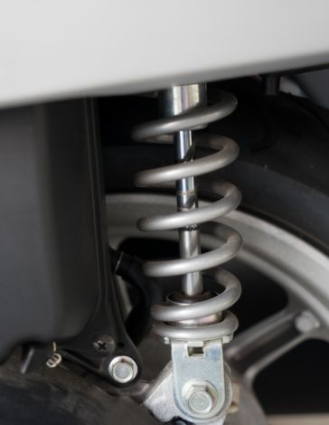 Close-up of a coil spring and suspension assembly